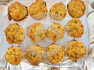 Homemade crabcakes on a tray