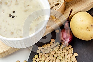 Homemade creamy brown lentil soup