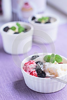 Homemade creamy dessert with berries