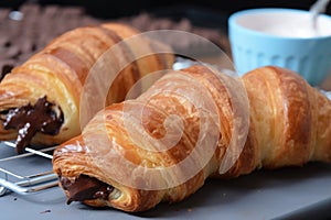 homemade croissant with chocolate and nutella filling