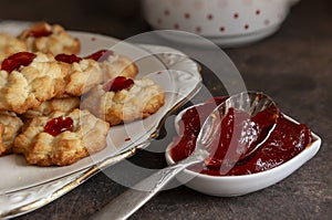 Homemade crumbly shortbread with jam