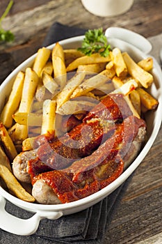 Homemade Currywurst and French Fries