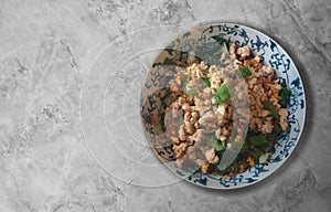 Homemade Dandan noodles on marble surface