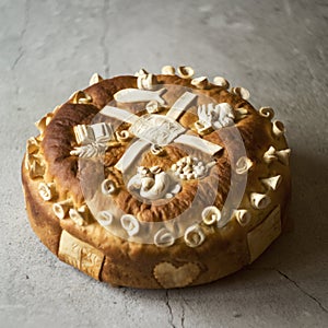 Homemade decorated Serbian slava bread