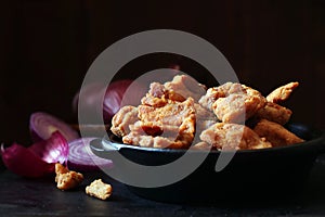 Homemade deep fried crispy pork rind