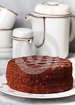 Homemade delicious chocolate cake. Dessert for gourmets photo