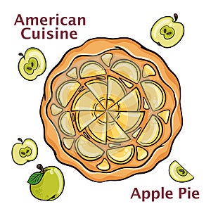 Homemade delicious fresh baked rustic apple pie on white background. American cuisine