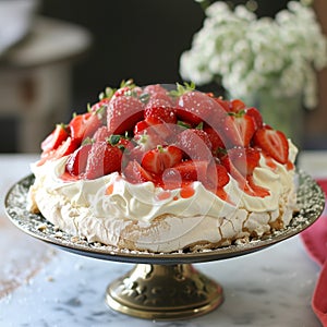 Homemade delicious meringue cake \