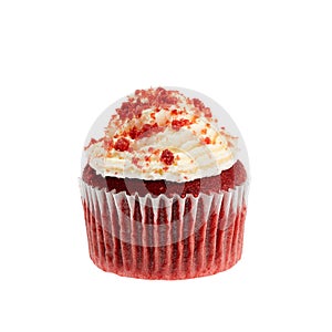 Homemade, delicious Red Velvet cupcake, isolated on white background