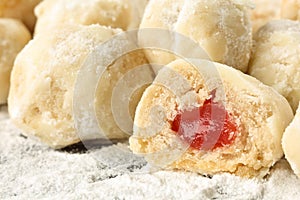 Homemade, delicious traditional bulgarian shortbread cookies filled with turkish delight called