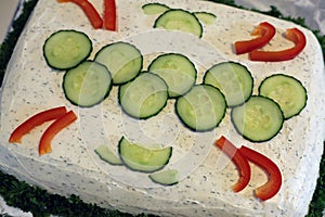Homemade Delicious Vegetarian Sandwich Cake Scandinavian Style