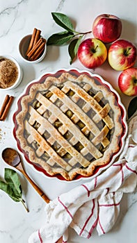 Homemade Delight: Lattice-Crust Apple Pie with Fresh Ingredients