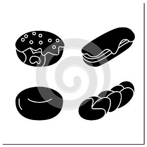 Homemade donuts glyph icons set