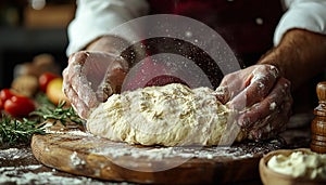 Homemade dough preparation, cooking baking mixing, working generated by AI