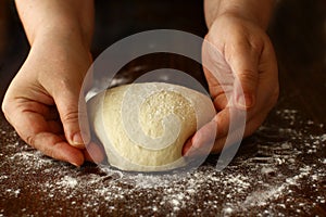 Homemade dough Shaping on wooden board