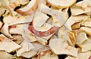 Homemade dried organic apple slices. Full frame