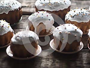 Homemade Easter cakes on a wooden background
