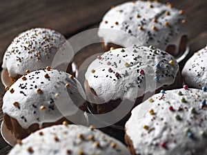 Homemade Easter cakes on a wooden background