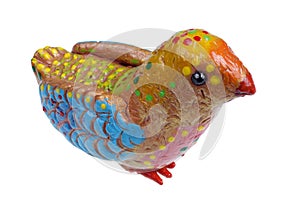 Homemade Easter small bird  in rural style made of red clay and painted with acrylic isolated