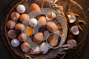 Homemade eggs in a basket