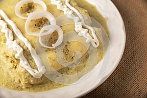 Homemade Enchiladas Suizas closeup