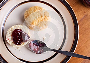 Homemade English scones for four o`clock tea in a plate