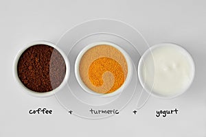 Homemade face mask made out of coffee, turmeric and yogurt