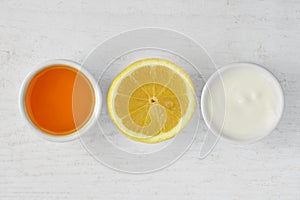 Homemade face mask made out of honey, lemon and yogurt