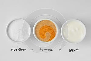 Homemade face mask made out of rice flour, turmeric and yogurt