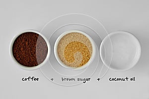 Homemade face scrub made out of coffee powder, brown sugar and c photo