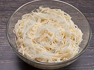 Homemade Fermented Celeriac Salad In Glass Bowl. Preserved Vegetable On Table. Superfood