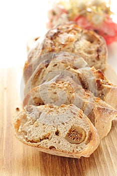 Homemade fig bread on wooden board