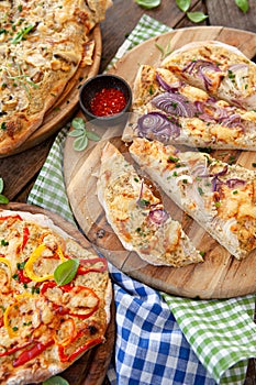 Homemade Flammkuchen with onions