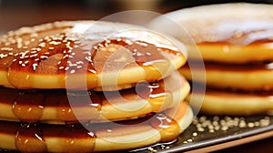 Homemade fluffy Japanese pancakes. Dorayaki, sweet Japanese pancakes