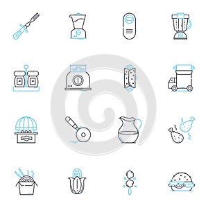 Homemade food linear icons set. Comfort, Authentic, Personal, Wholesome, Hearty, Nostalgic, Fresh line vector and