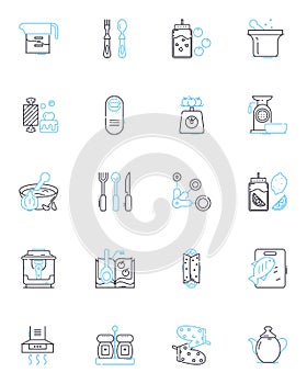 Homemade food linear icons set. Comfort, Authentic, Personal, Wholesome, Hearty, Nostalgic, Fresh line vector and