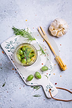 Homemade food: Pickled cucamelons pickled cucumbers, pickled gherkins