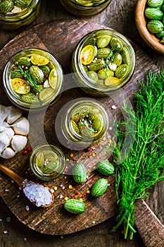 Homemade food: Pickled cucamelons (pickled cucumbers, pickled gherkins), grown in a organic kitchen