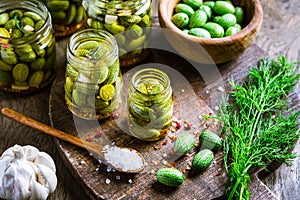 Homemade food: Pickled cucamelons (pickled cucumbers, pickled gherkins), grown in a organic kitchen