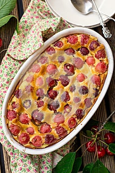 Homemade French dessert clafoutis clafouti with cherries