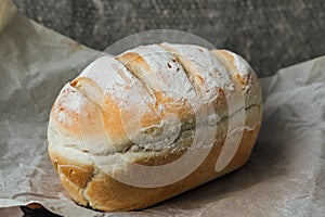 Homemade, fresh bread cools down after baking. Selective focus. place for text