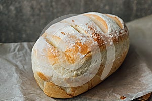 Homemade, fresh bread cools down after baking. Selective focus. place for text