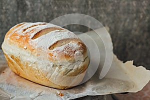 Homemade, fresh bread cools down after baking. Selective focus. place for text