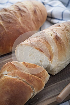 Homemade, fresh bread on the table.
