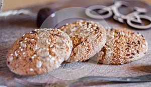 Homemade fresh oats cookies with sesame and milk