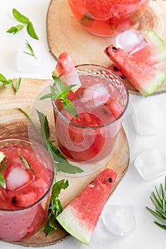 Homemade fresh watermelon drink, refreshing smothie with fresh friuts