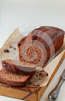 Homemade freshly baked chocolate pound cake loaf