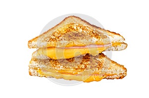 Homemade fried ham and cheese sandwich Isolated on white background, Top view.