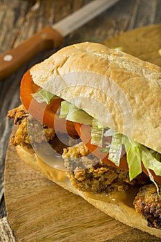 Homemade Fried Oyster Po Boy Sandwich