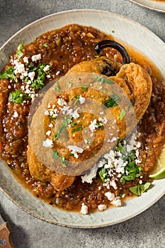Homemade Fried Poblano Chili Relleno